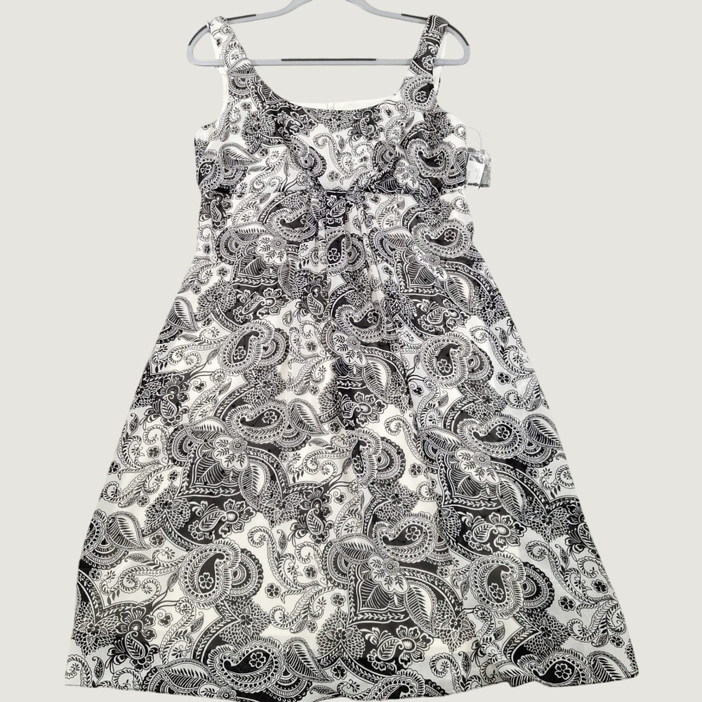 Alex Evenings Black White Paisley Beaded Empire Waist Sleeveless Midi Dress 10